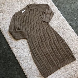 Calvin Klein taupe brown textured knit midi dress